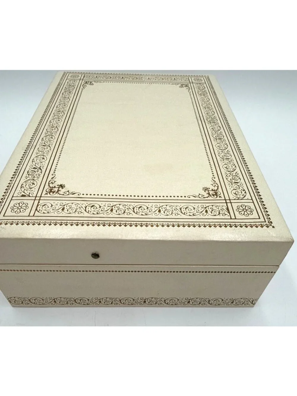 Vtg Ivory Jewelry Box Red Velvet Lining & Gold Accent Details Two-Tier Storage